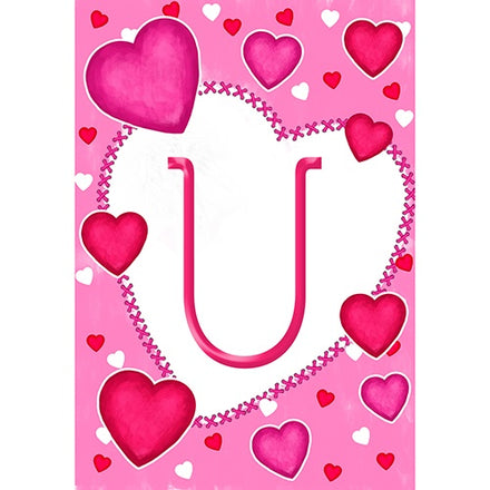 Happy Valentine's Day Hearts Monogram Garden Flag