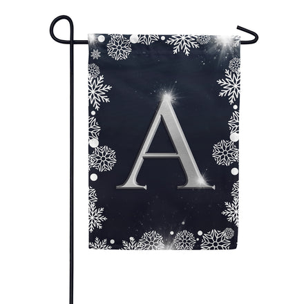 Silver Snowflakes Monogram Garden Flag