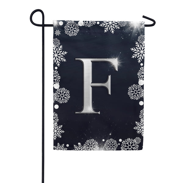 Silver Snowflakes Monogram Garden Flag