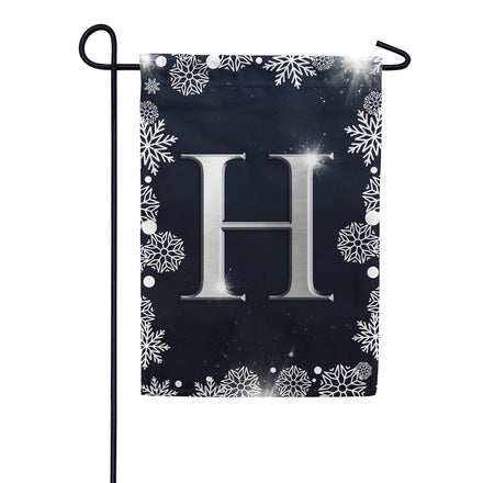 Silver Snowflakes Monogram Garden Flag