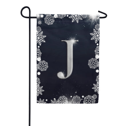 Silver Snowflakes Monogram Garden Flag