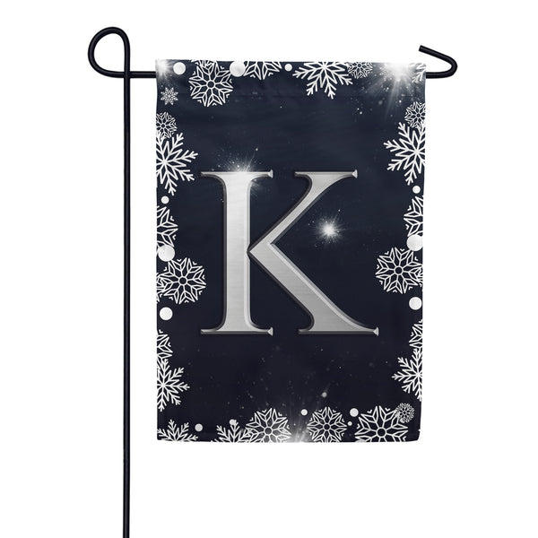 Silver Snowflakes Monogram Garden Flag