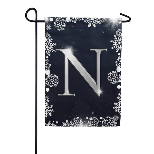 Silver Snowflakes Monogram Garden Flag