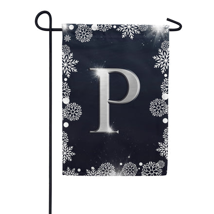 Silver Snowflakes Monogram Garden Flag