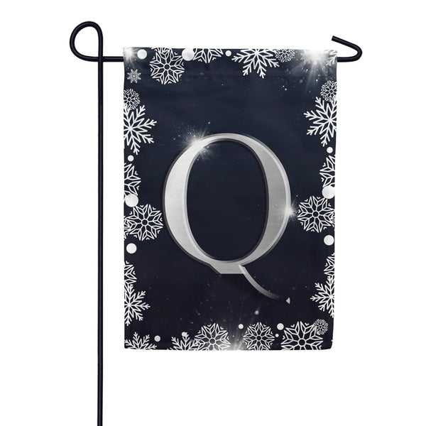 Silver Snowflakes Monogram Garden Flag