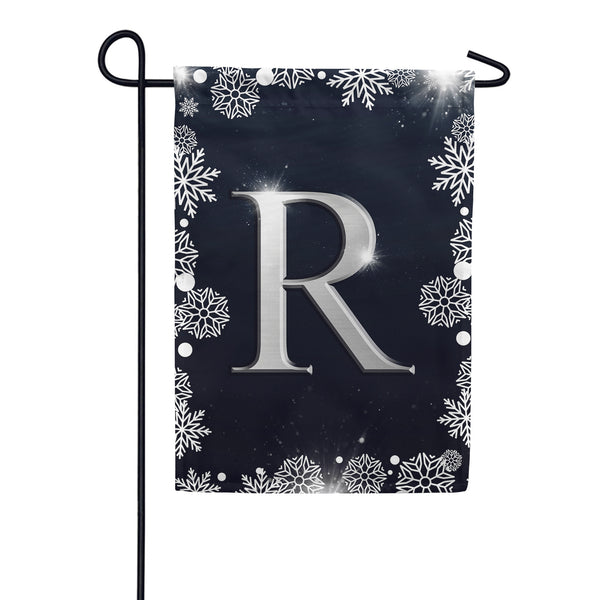 Silver Snowflakes Monogram Garden Flag