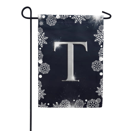 Silver Snowflakes Monogram Garden Flag