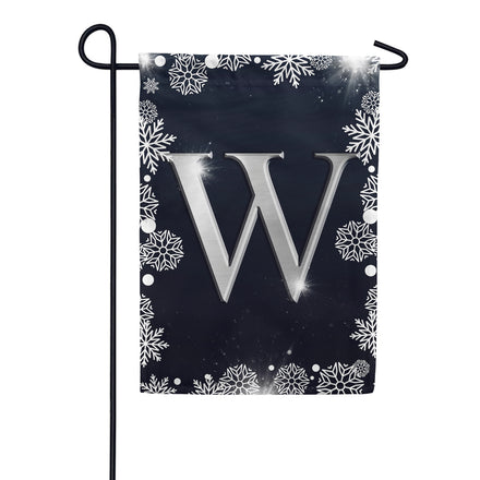 Silver Snowflakes Monogram Garden Flag