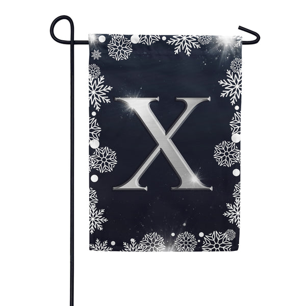 Silver Snowflakes Monogram Garden Flag