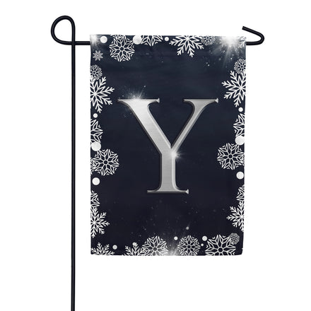 Silver Snowflakes Monogram Garden Flag