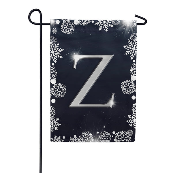 Silver Snowflakes Monogram Garden Flag