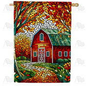 Autumn Barn Mosaic House Flag