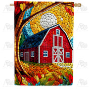 Fall Barn Mosaic House Flag