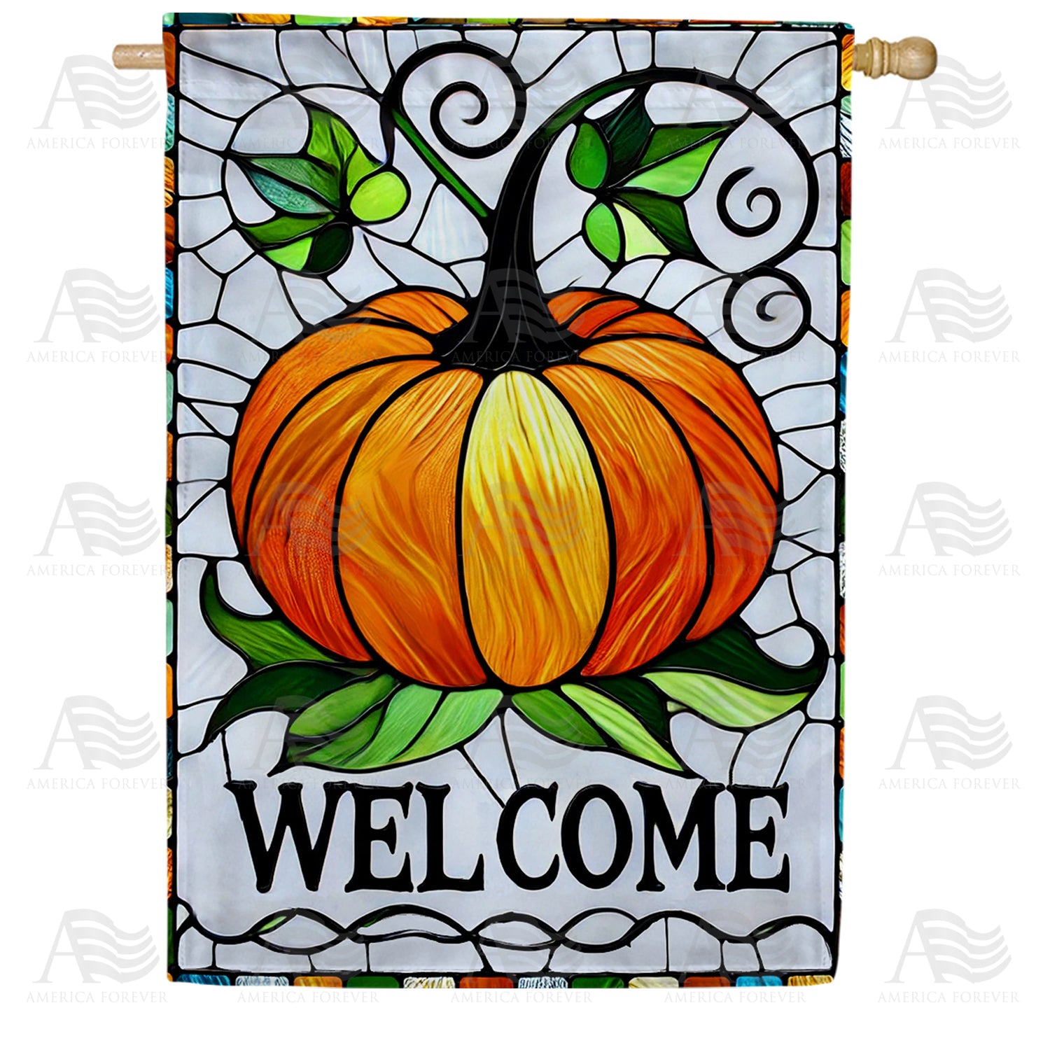 Stained Glass Welcome Pumpkin House Flag