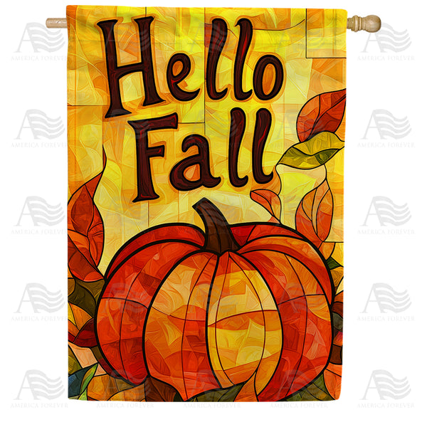 Stained Glass Hello Fall House Flag