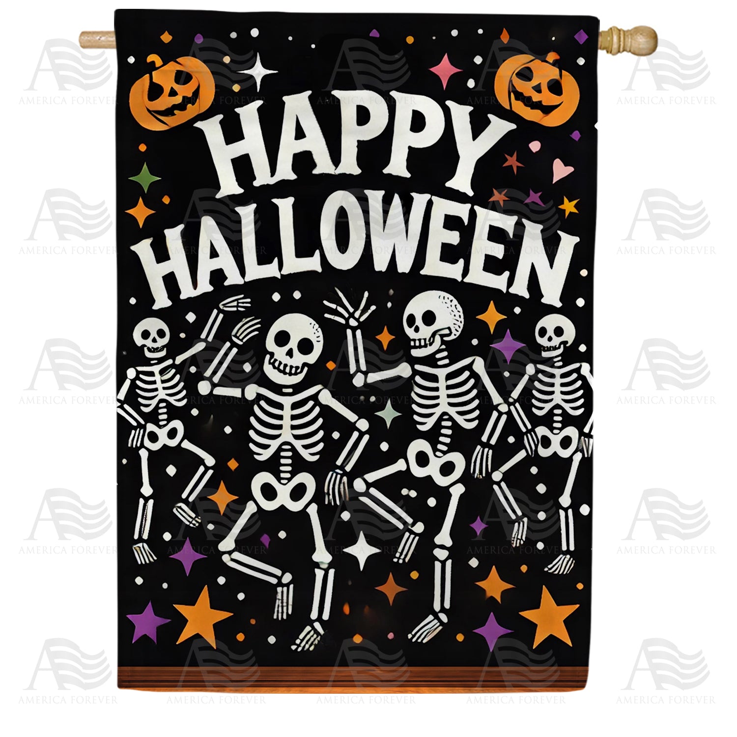 Happy Halloween Skeletons House Flag