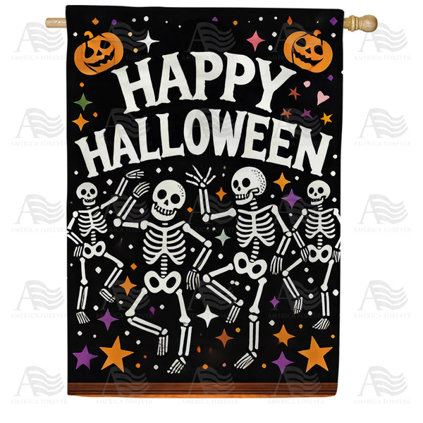 Happy Halloween Skeletons House Flag