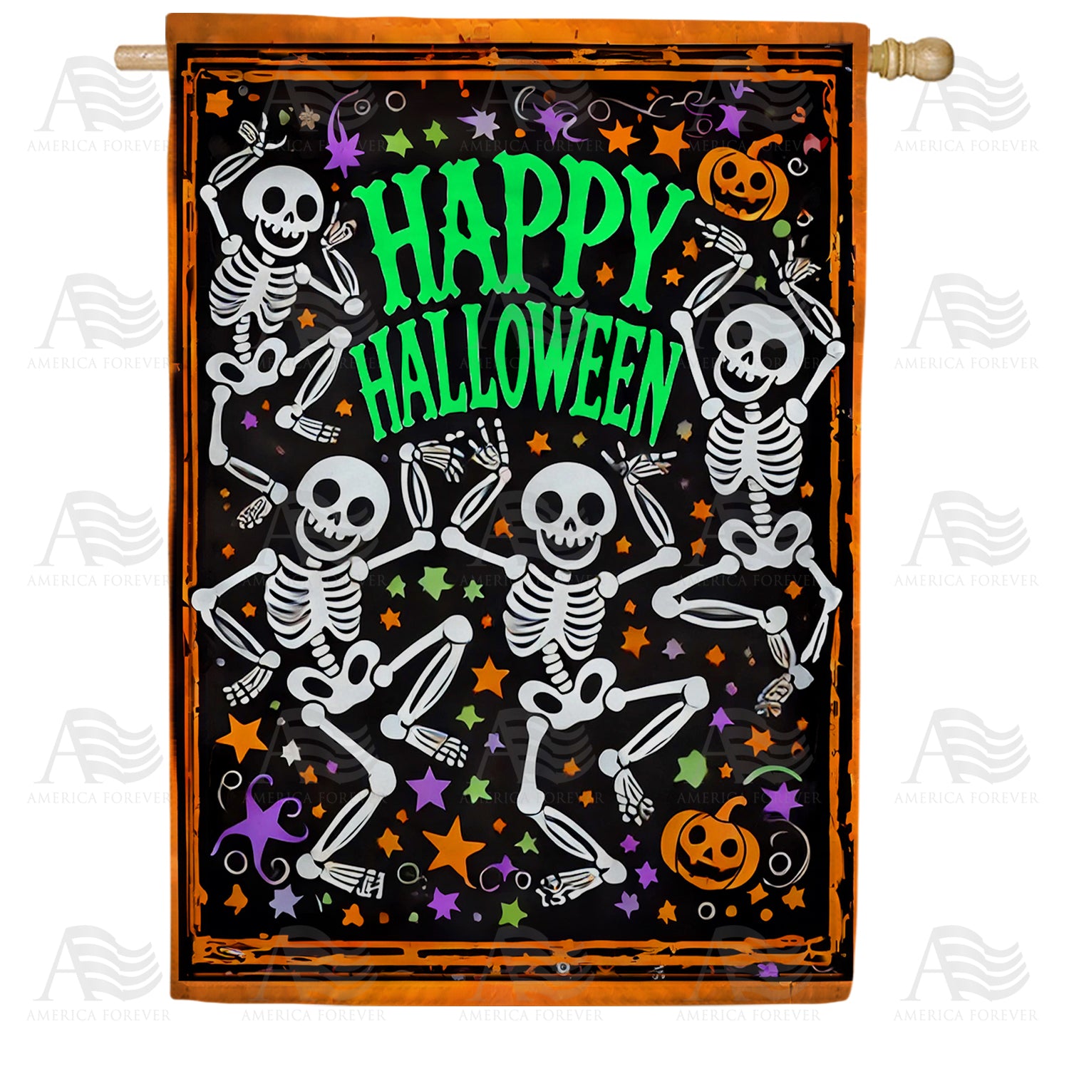 Happy Halloween Dancing Skeletons House Flag