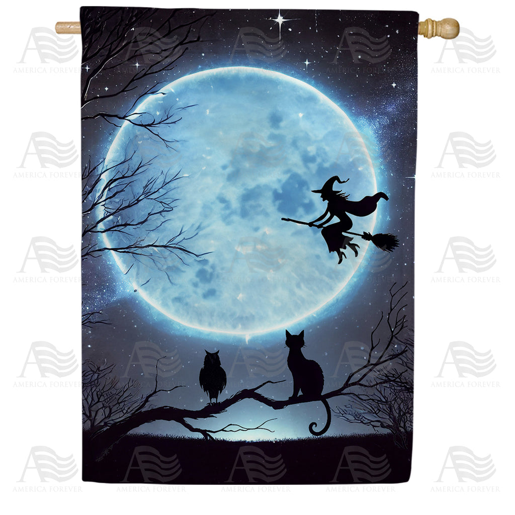 Witch and Cats Halloween House Flag