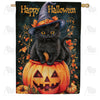 Happy Halloween Black Cat House Flag