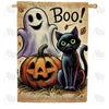 Boo Black Cat and Ghost Halloween House Flag