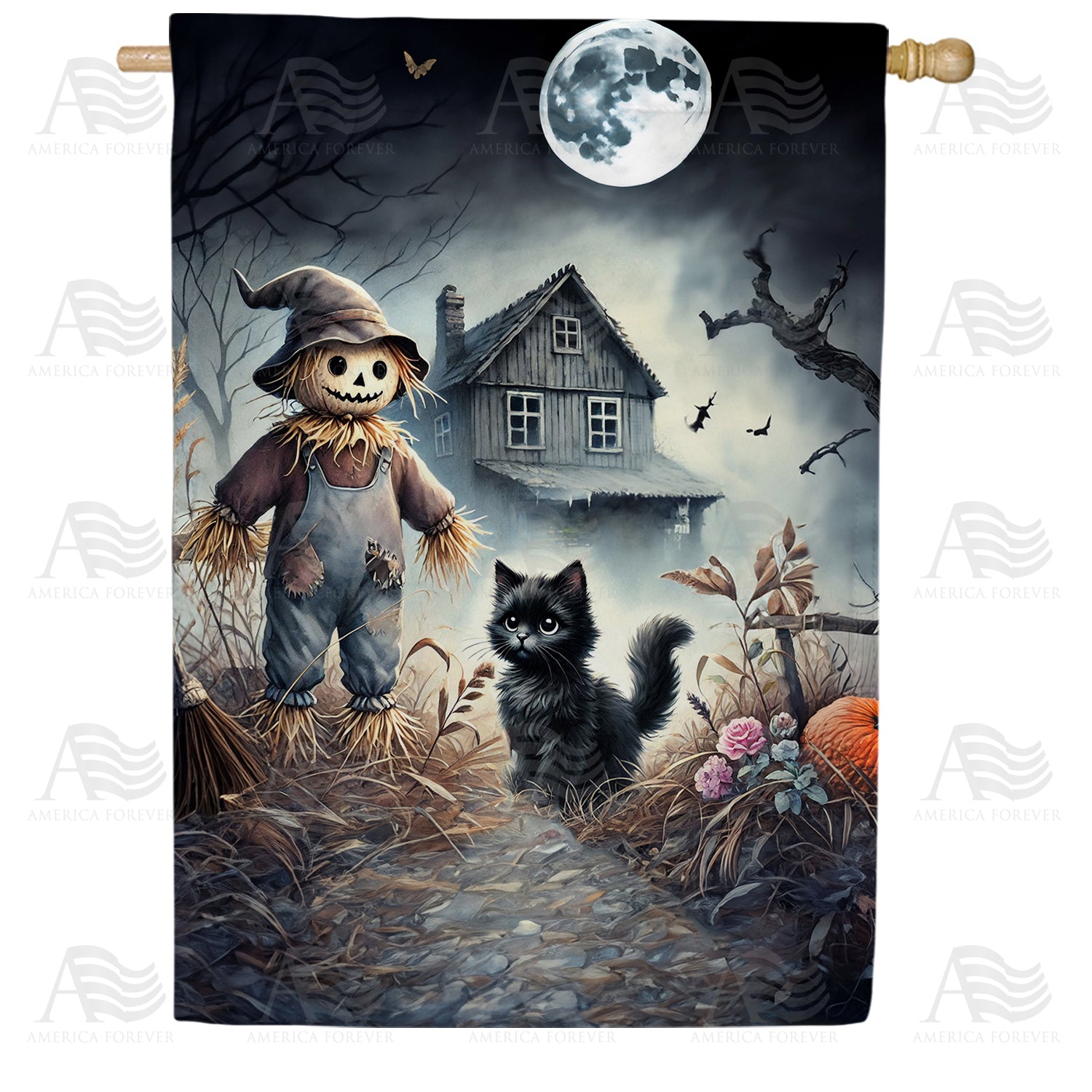 Haunted House Halloween House Flag