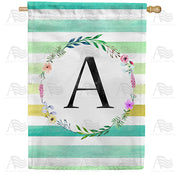 Blue Striped Watercolor Monogram House Flag