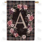 Pink And Black Plaid Monogram House Flag