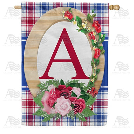 Roses On Wood Frame Monogram House Flag