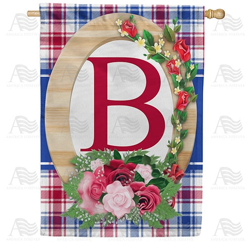 Roses On Wood Frame Monogram House Flag