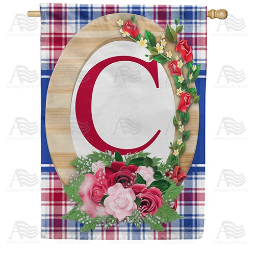 Roses On Wood Frame Monogram House Flag