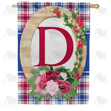 Roses On Wood Frame Monogram House Flag