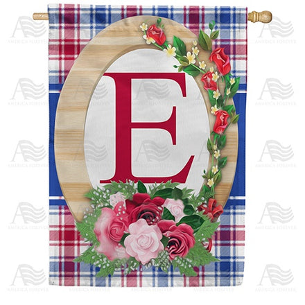 Roses On Wood Frame Monogram House Flag