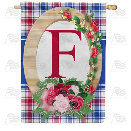 Roses On Wood Frame Monogram House Flag