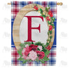 Roses On Wood Frame Monogram House Flag