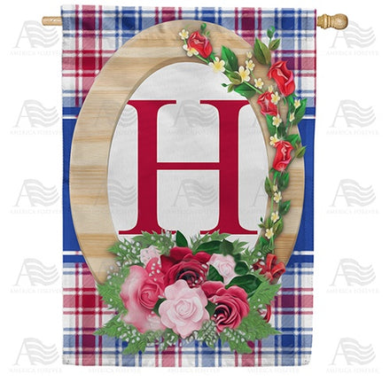 Roses On Wood Frame Monogram House Flag