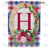 Roses On Wood Frame Monogram House Flag