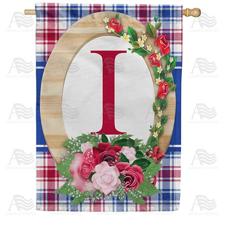 Roses On Wood Frame Monogram House Flag