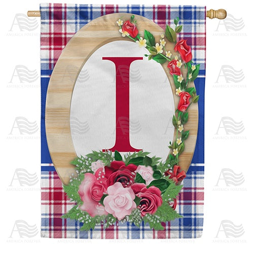 Roses On Wood Frame Monogram House Flag