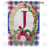 Roses On Wood Frame Monogram House Flag