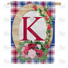 Roses On Wood Frame Monogram House Flag