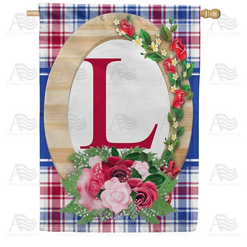 Roses On Wood Frame Monogram House Flag