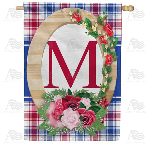 Roses On Wood Frame Monogram House Flag