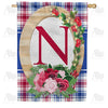 Roses On Wood Frame Monogram House Flag