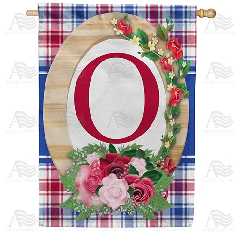 Roses On Wood Frame Monogram House Flag