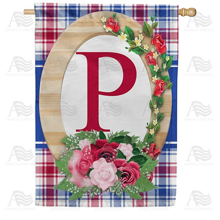 Roses On Wood Frame Monogram House Flag