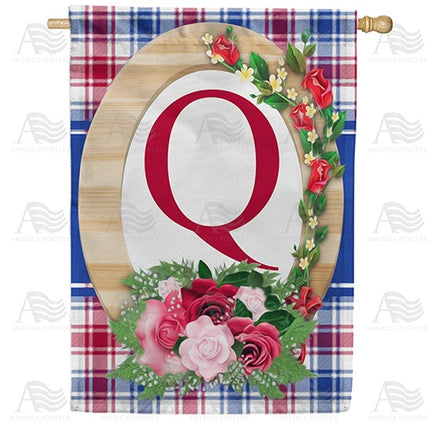 Roses On Wood Frame Monogram House Flag