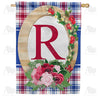 Roses On Wood Frame Monogram House Flag