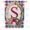 Roses On Wood Frame Monogram House Flag