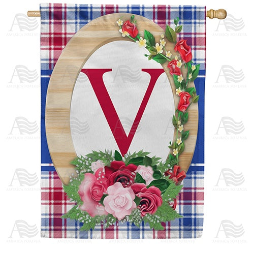 Roses On Wood Frame Monogram House Flag